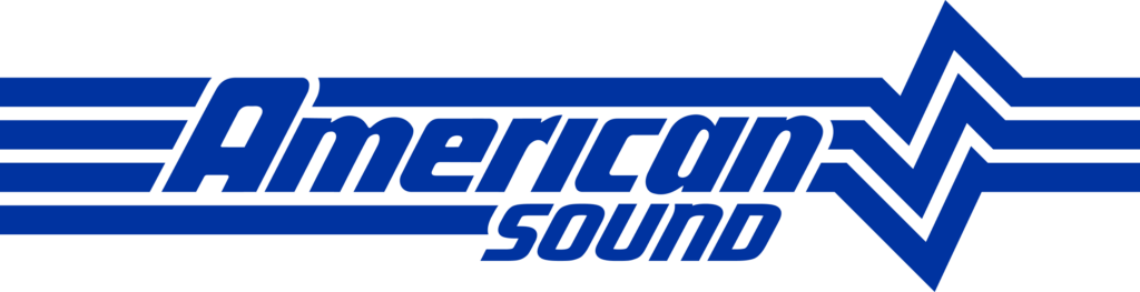 A blue logo with lines and text reading "American Sound"