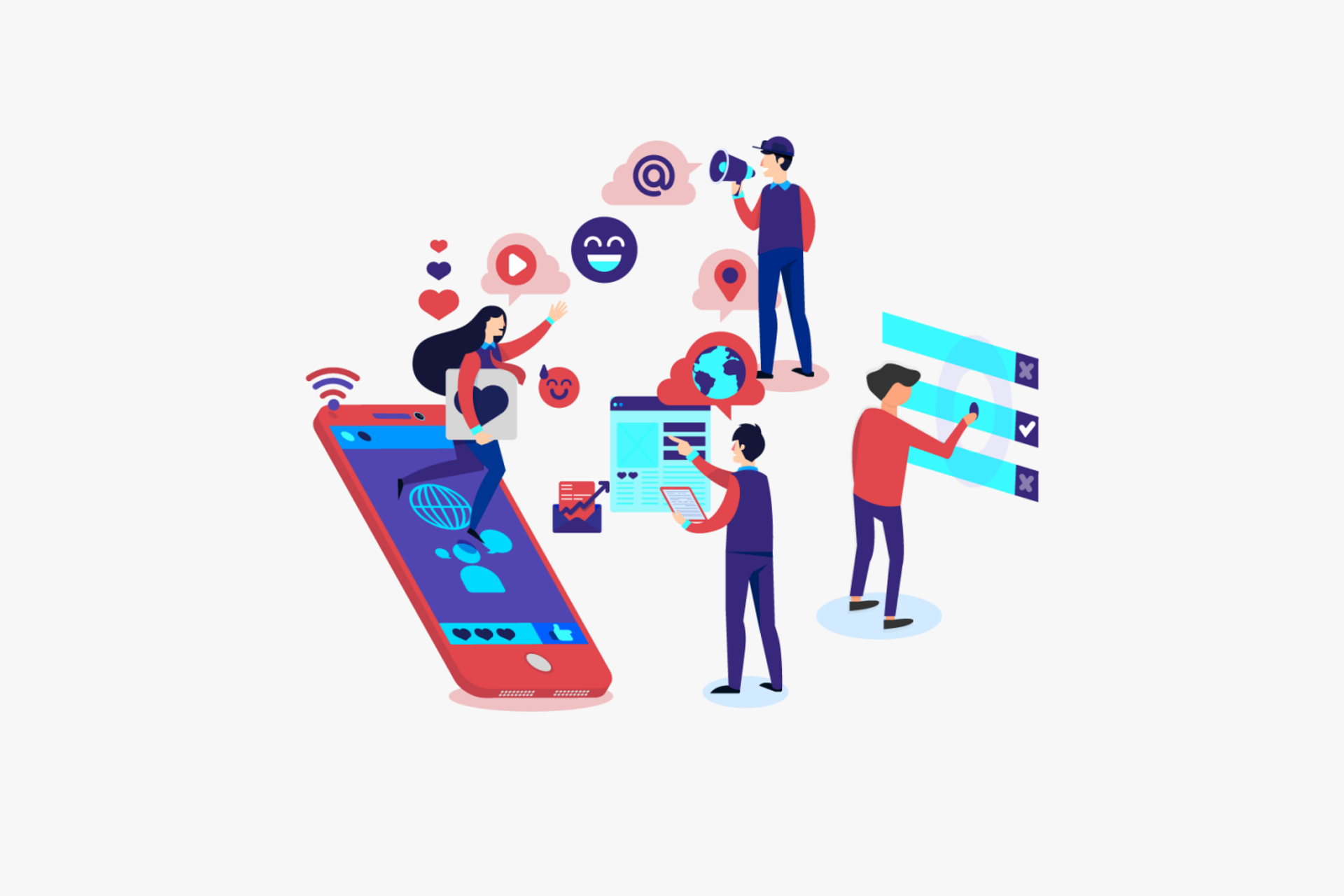 a colorful picture of people sharing information